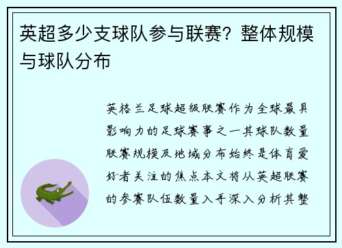 英超多少支球队参与联赛?整体规模与球队分布
